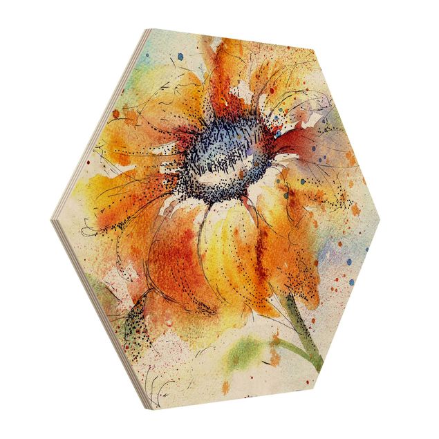 Wood photo prints Painted Sunflower