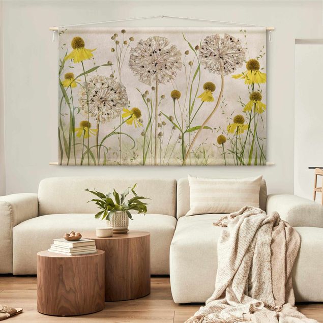 modern wall tapestry Allium And Helenium Illustration