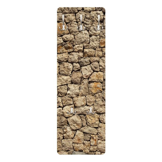 Wall mounted coat rack brown Old Cobblestone Wall