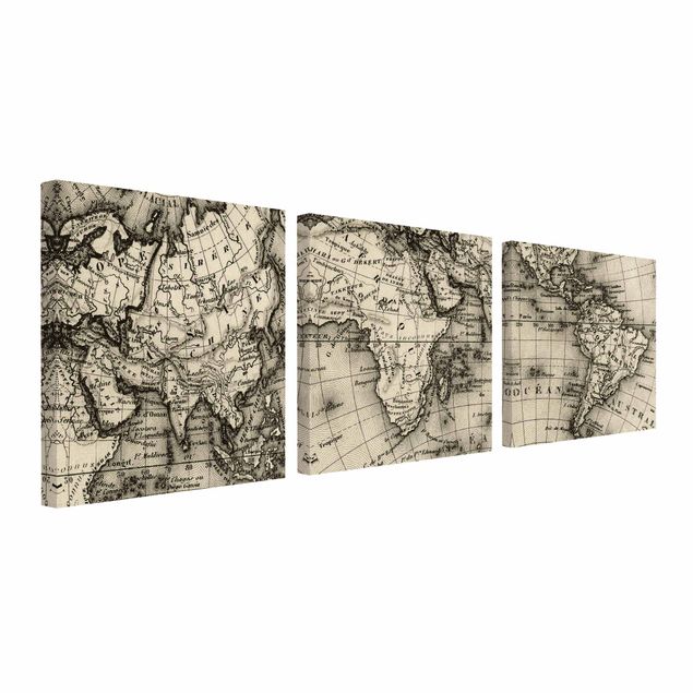Grey canvas wall art Old World Map Details