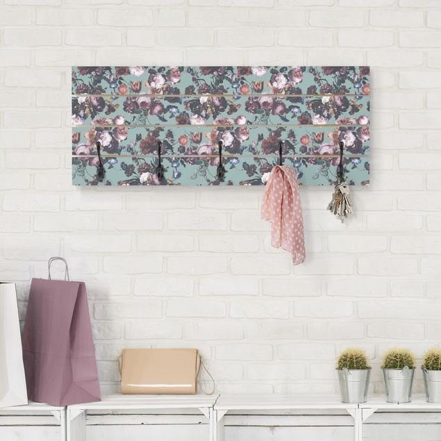 Wall mounted coat rack flower Old Masters Flowers With Tulips And Roses On Blue