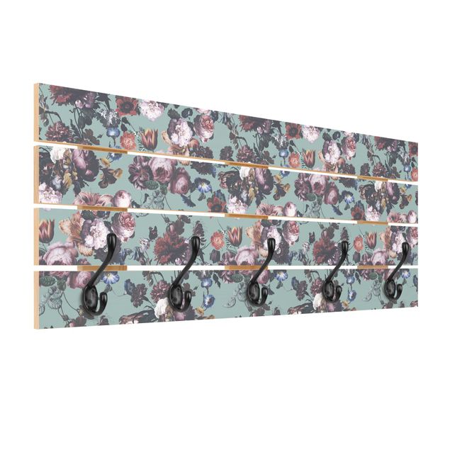 Wall mounted coat rack Old Masters Flowers With Tulips And Roses On Blue