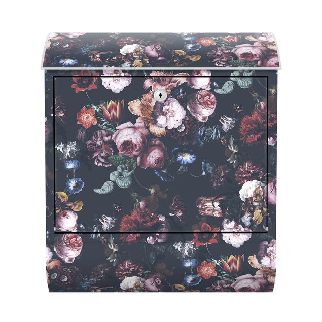 Letterboxes vintage Old Masters Flowers With Tulips And Roses On Dark Gray
