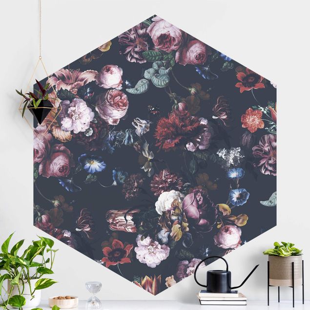 Kitchen Old Masters Flowers With Tulips And Roses On Dark Gray