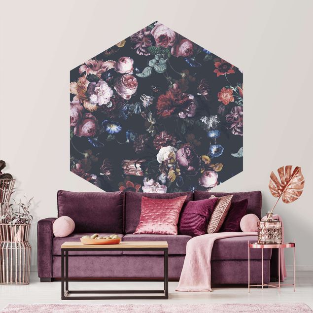 Floral wallpaper Old Masters Flowers With Tulips And Roses On Dark Gray