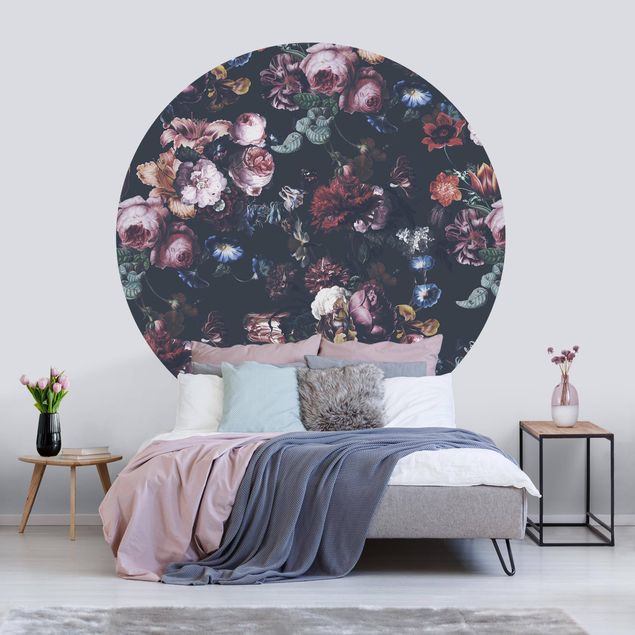 Rose flower wallpaper Old Masters Flowers With Tulips And Roses On Dark Grey