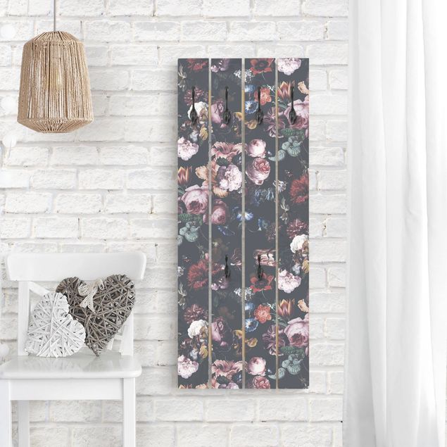 Wall mounted coat rack flower Old Masters Flowers With Tulips And Roses On Dark Gray