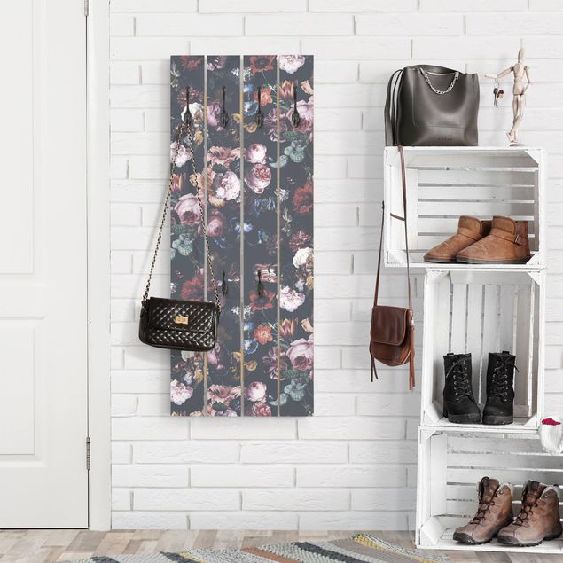 Coat rack vintage Old Masters Flowers With Tulips And Roses On Dark Gray