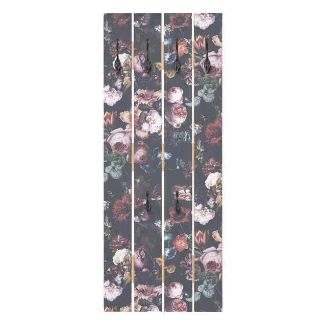 Coat rack grey Old Masters Flowers With Tulips And Roses On Dark Gray