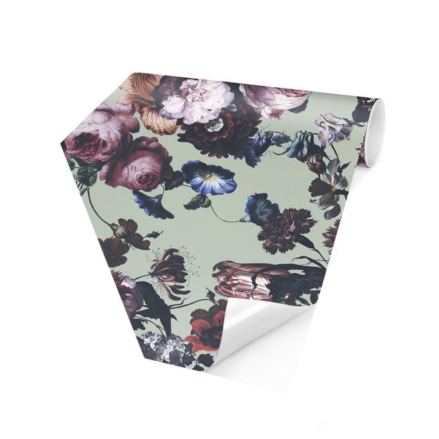 Modern wallpaper designs Old Masters Flowers With Tulips And Roses On Green