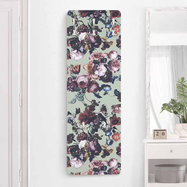 Wall mounted coat rack flower Old Masters Flowers With Tulips And Roses On Green