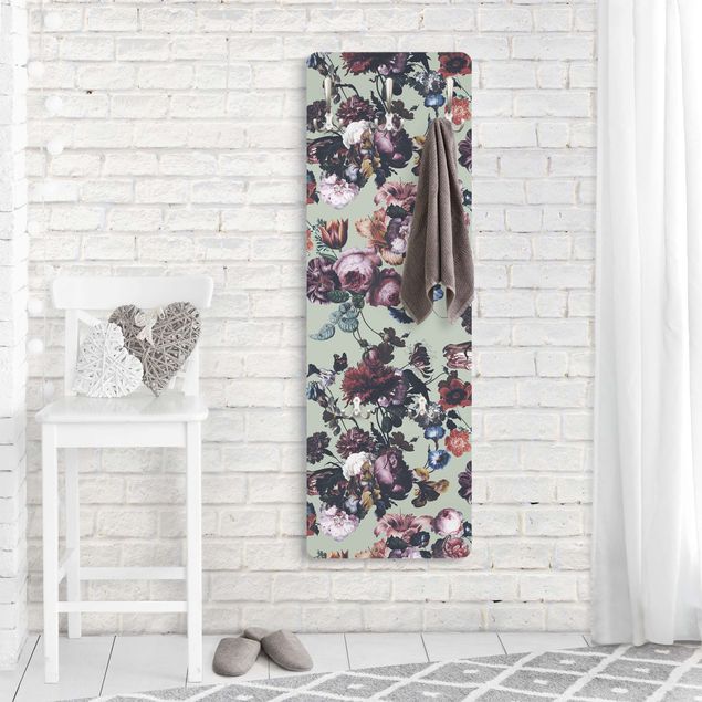 Country style coat rack Old Masters Flowers With Tulips And Roses On Green