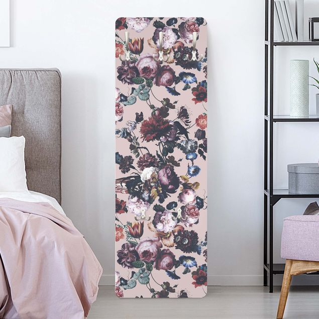 Wall mounted coat rack flower Old Masters Flowers With Tulips And Roses On Pink