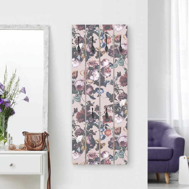Wall mounted coat rack flower Old Masters Flowers With Tulips And Roses On Pink