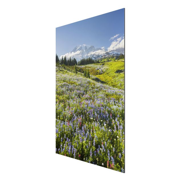 Mountain wall art Mountain Meadow With Red Flowers in Front of Mt. Rainier