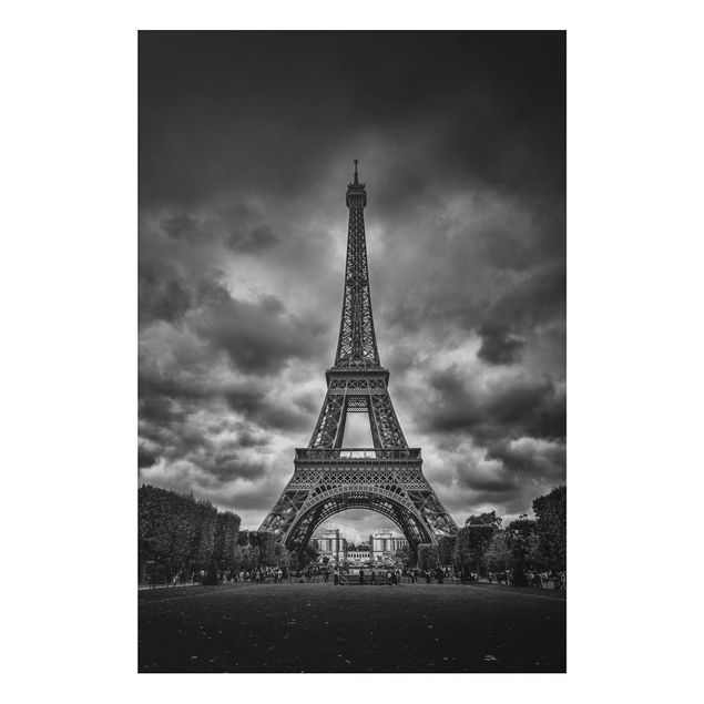 Kitchen Eiffel Tower In Front Of Clouds In Black And White
