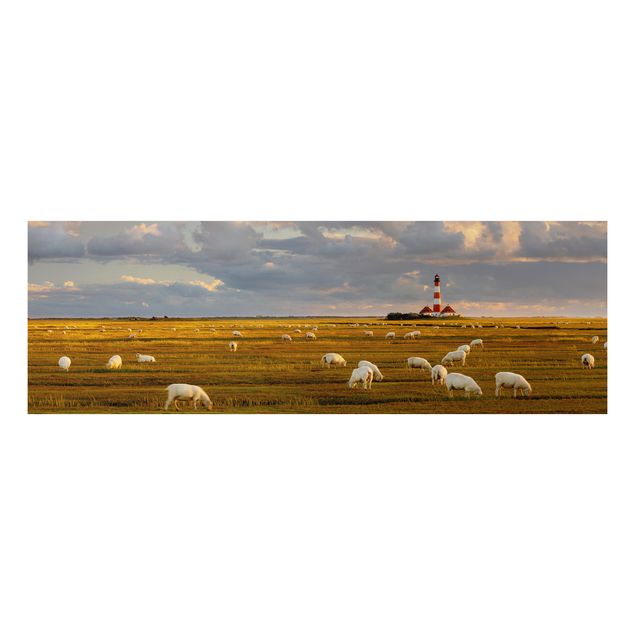 Prints landscape North Sea Lighthouse With Flock Of Sheep