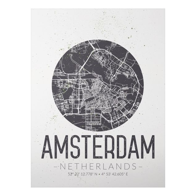 Framed world map Amsterdam City Map - Retro