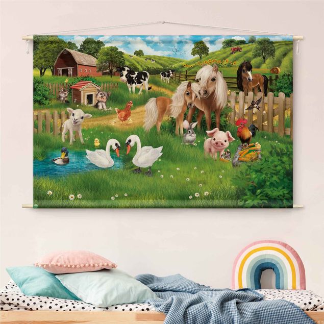 modern wall tapestry Animal Club International - Animals On A Farm