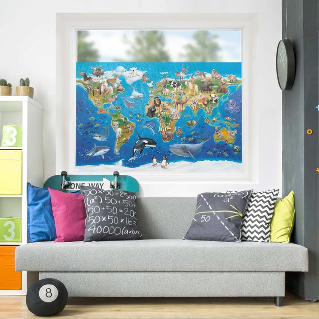 Adhesive films World Map With Animals