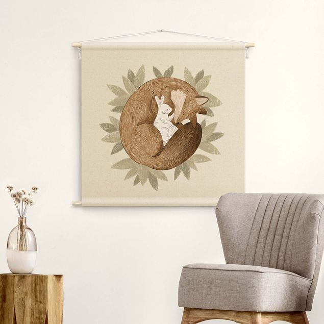 extra large wall tapestry Anna Lunak Illustration - Fox and Hare