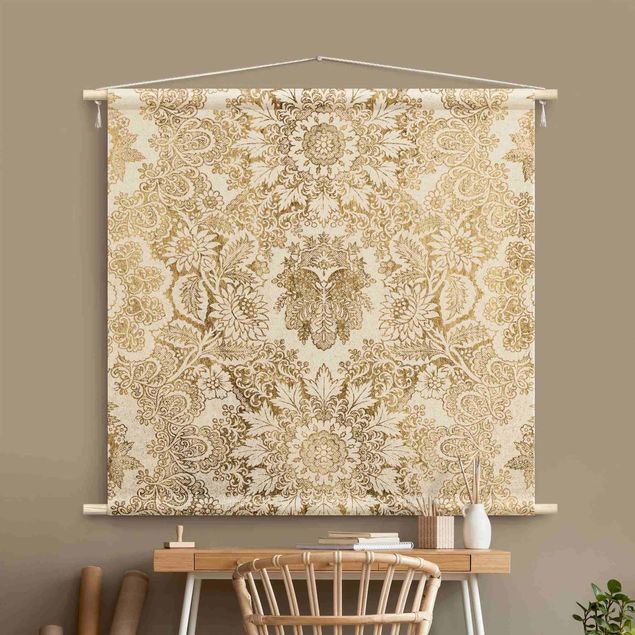 vintage tapestry wall hanging Antique Baroque Wallpaper In Gold