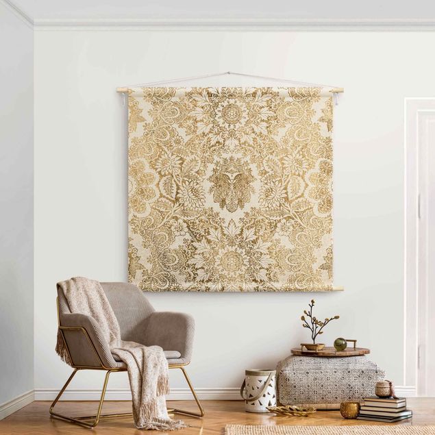 modern wall tapestry Antique Baroque Wallpaper In Gold