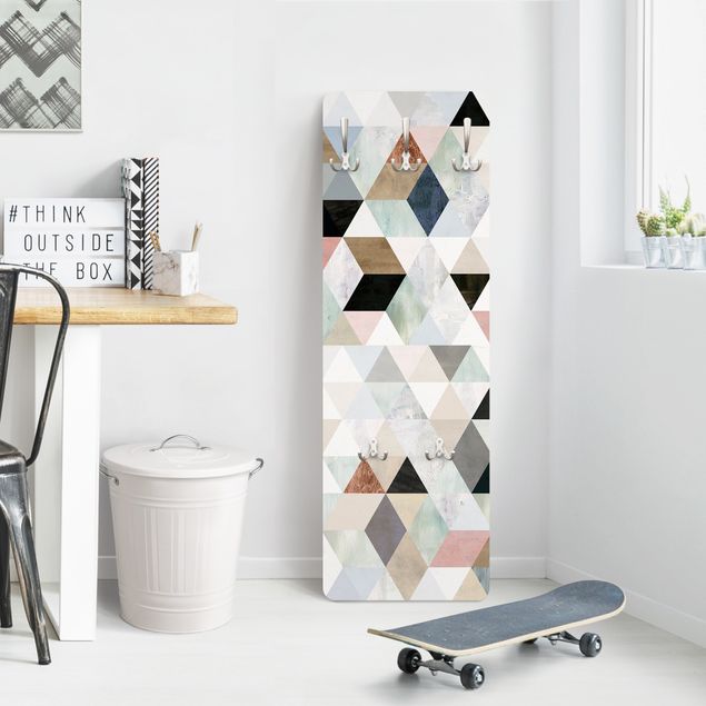 Wall mounted coat rack patterns Watercolour Mosaic With Triangles I