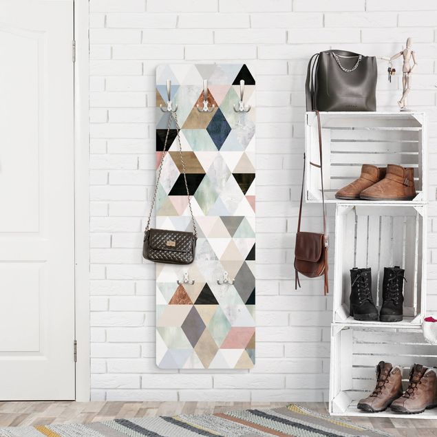 Wall coat rack Watercolour Mosaic With Triangles I