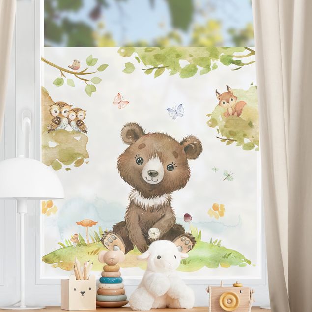 Window stickers animals Watercolour Bear Owl and Squirrel