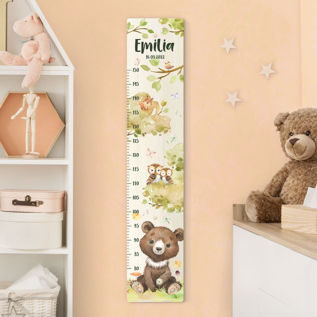 Wooden height chart Watercolour bear with custom name