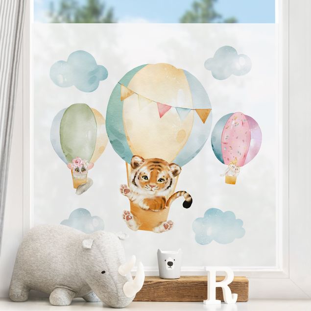 Nursery decoration Watercolour Balloon Ride - Tiger and Friends