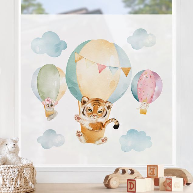 Self adhesive film Watercolour Balloon Ride - Tiger and Friends