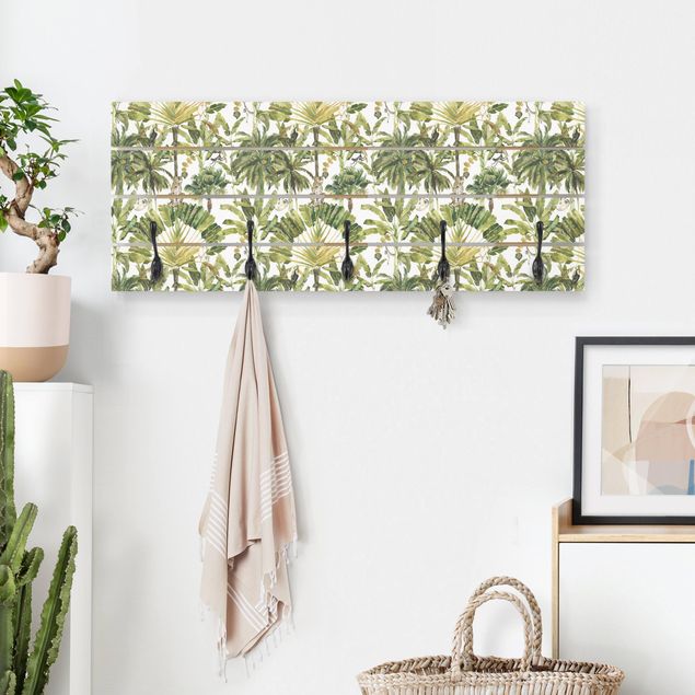 Wall mounted coat rack flower Watercolour Banana Tree And Leopard Pattern