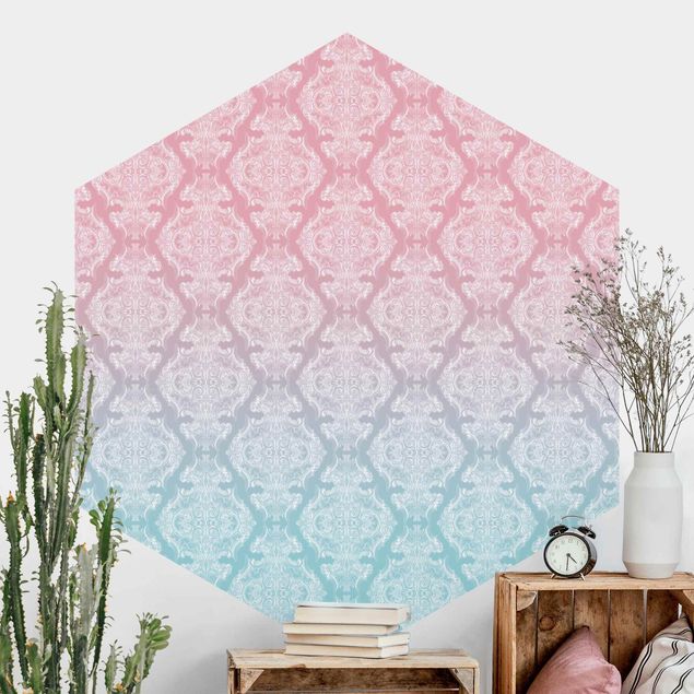 Kitchen Watercolour Baroque Pattern With Blue Pink Gradient
