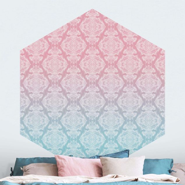 Contemporary wallpaper Watercolour Baroque Pattern With Blue Pink Gradient