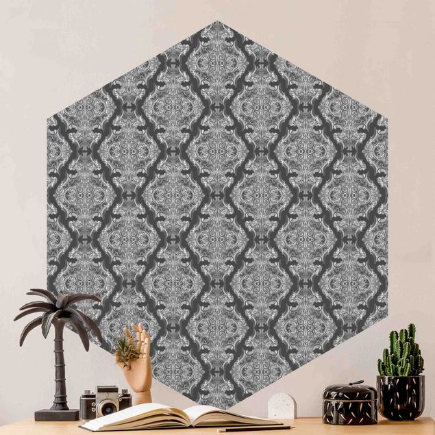 Contemporary wallpaper Watercolour Baroque Pattern In Front Of Dark Gray