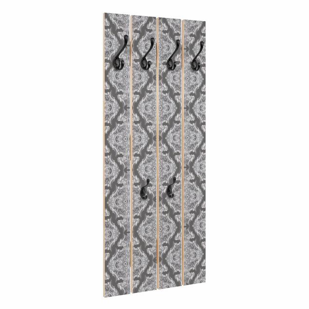 Wall mounted coat rack Watercolour Baroque Pattern In Front Of Dark Gray
