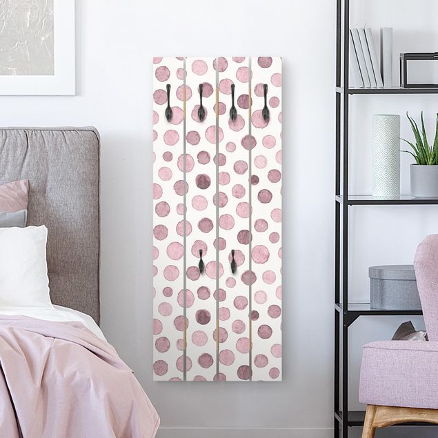 Wooden wall mounted coat rack Watercolour Bubbles In Antique Pink
