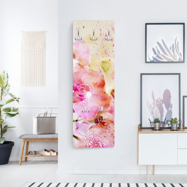 Wall mounted coat rack Watercolour Flowers Orchids