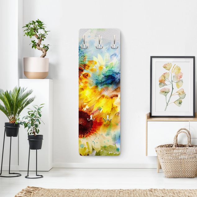Wall mounted coat rack Watercolour Flowers Sunflowers