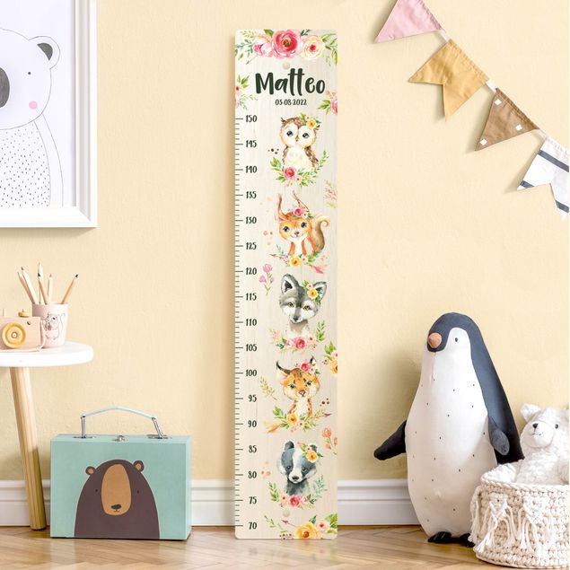 height chart wall Watercolour flowers forest animals with custom name