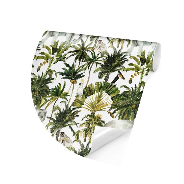 Wallpapers flower Watercolour Elephant And Palm Pattern