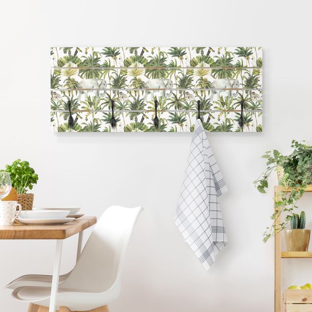 Wall mounted coat rack flower Watercolour Elephant And Palm Pattern