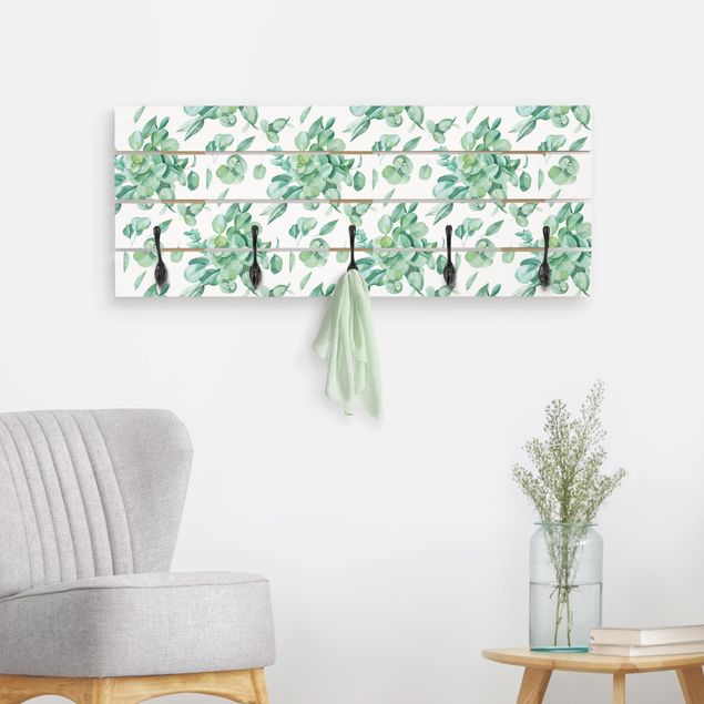 Wall mounted coat rack flower Watercolour Eucalyptus Bouquet Pattern