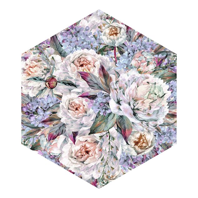 Adhesive wallpaper Watercolour Lilac Peony Bouquet