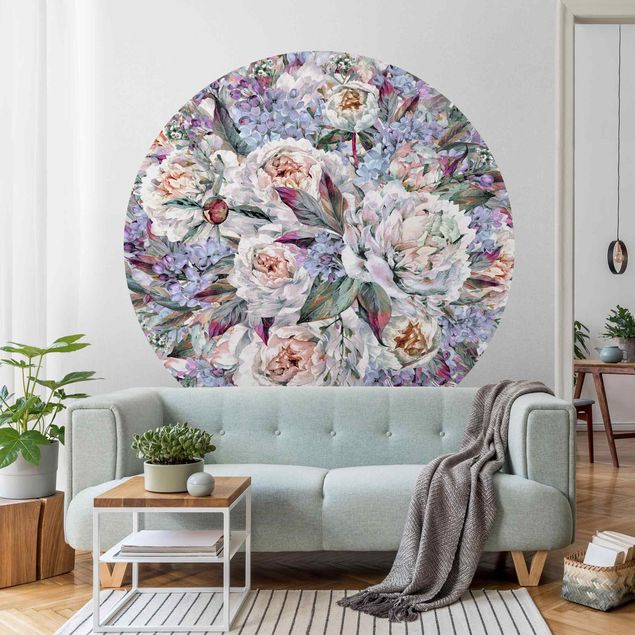 Rose flower wallpaper Watercolour Lilac Peony Bouquet
