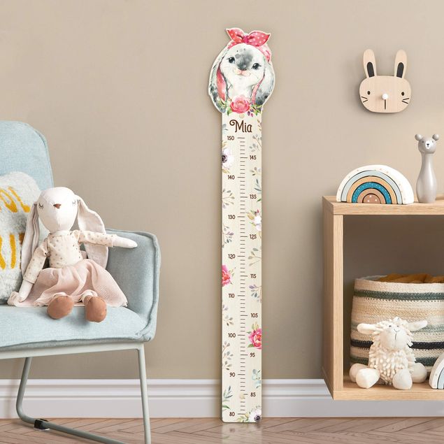 height chart wall Watercolour bunny with custom name