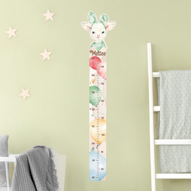 Wall stickers height measure bar Watercolour balloon little sheep with custom name