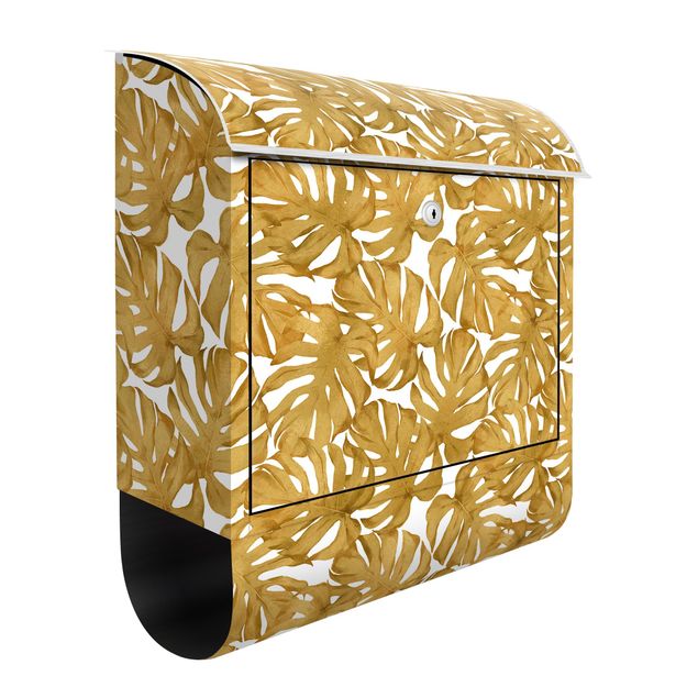 Letterboxes flower Watercolour Monstera Leaves In Gold
